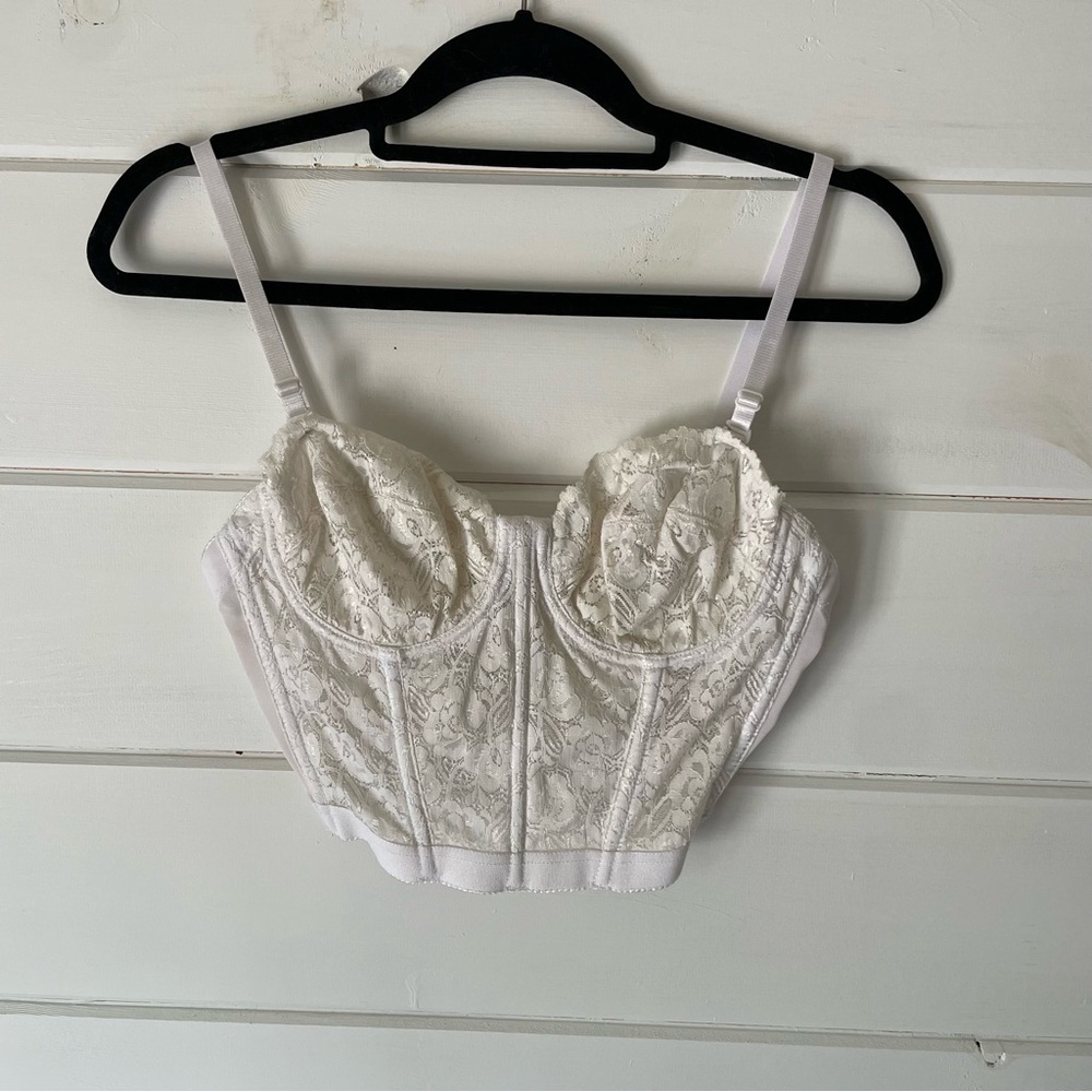 Vintage White Eveningwear Bustier Elegant Boning Removeable Straps Women's Small